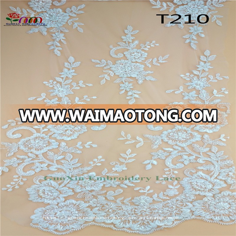 2017 silver embroidery lace fabric beaded lace for wedding dress