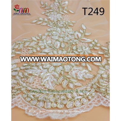 Hot selling gold color embroidery lace fabric with beaded lace